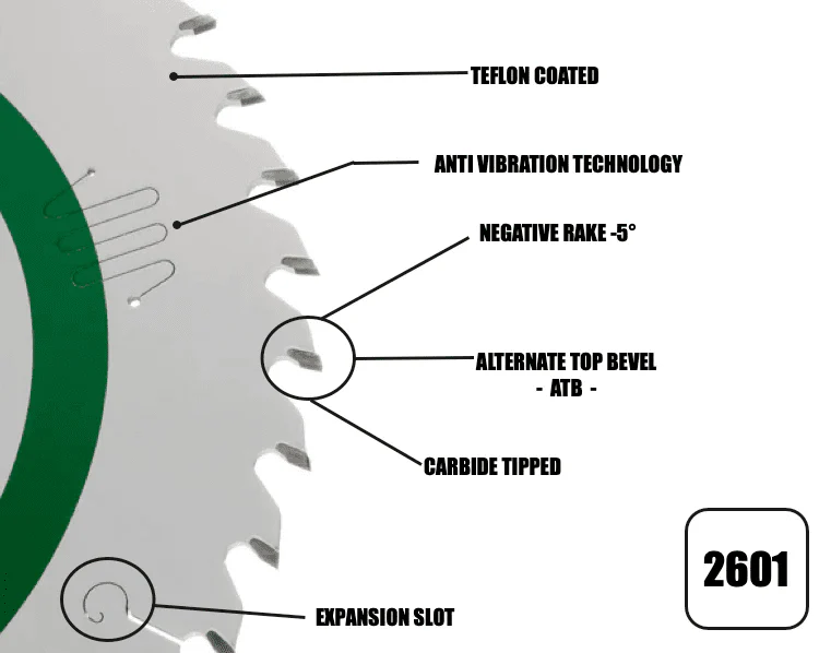 260mm x 30mm x 2.4mm 40 Tooth ATB (Neg Rake)  Kapex KS120 Circular Saw Blade - 2601 - Image 3