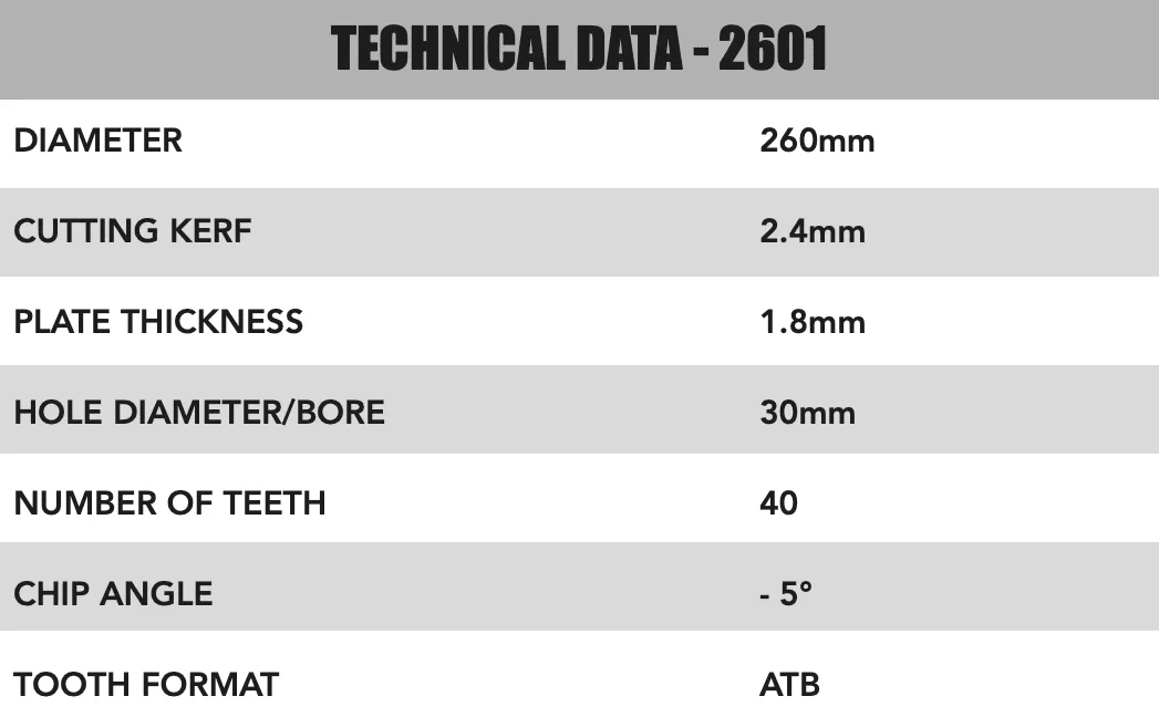 260mm x 30mm x 2.4mm 40 Tooth ATB (Neg Rake)  Kapex KS120 Circular Saw Blade - 2601 - Image 4