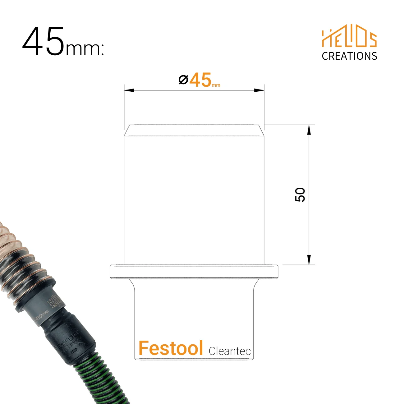Festool Extractor to  Ducting Hose Pipe Connector. Sizes: 38, 40, 45, 50, 63 mm - Image 5
