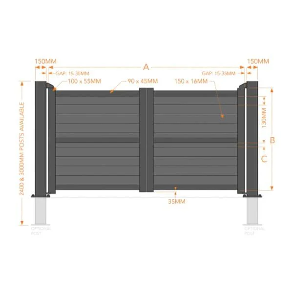 Flat Top Metal Double Driveway Gate with Horizontal Infill - Image 3