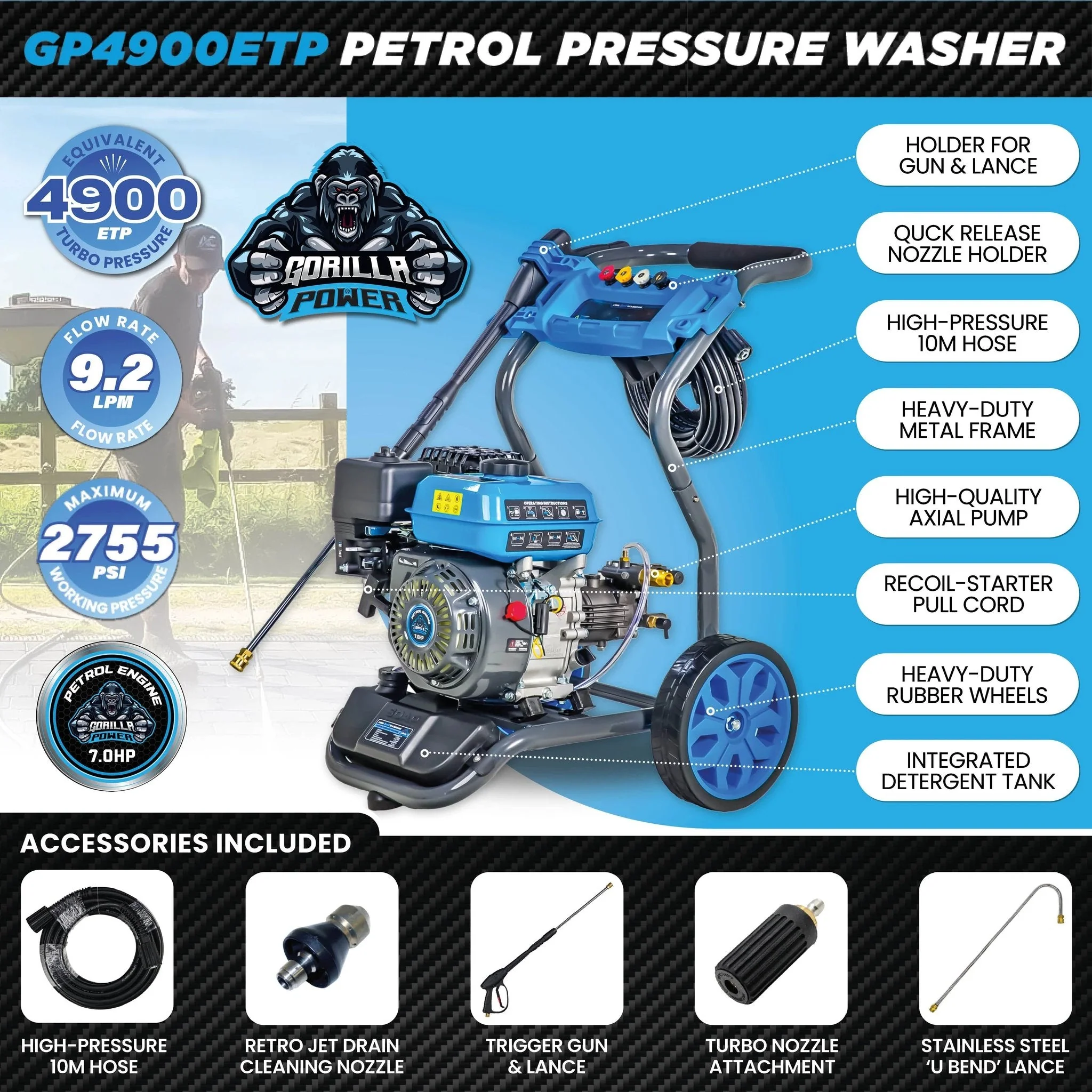 Gorilla Power GP4900ETP Petrol Pressure Washer - Image 2