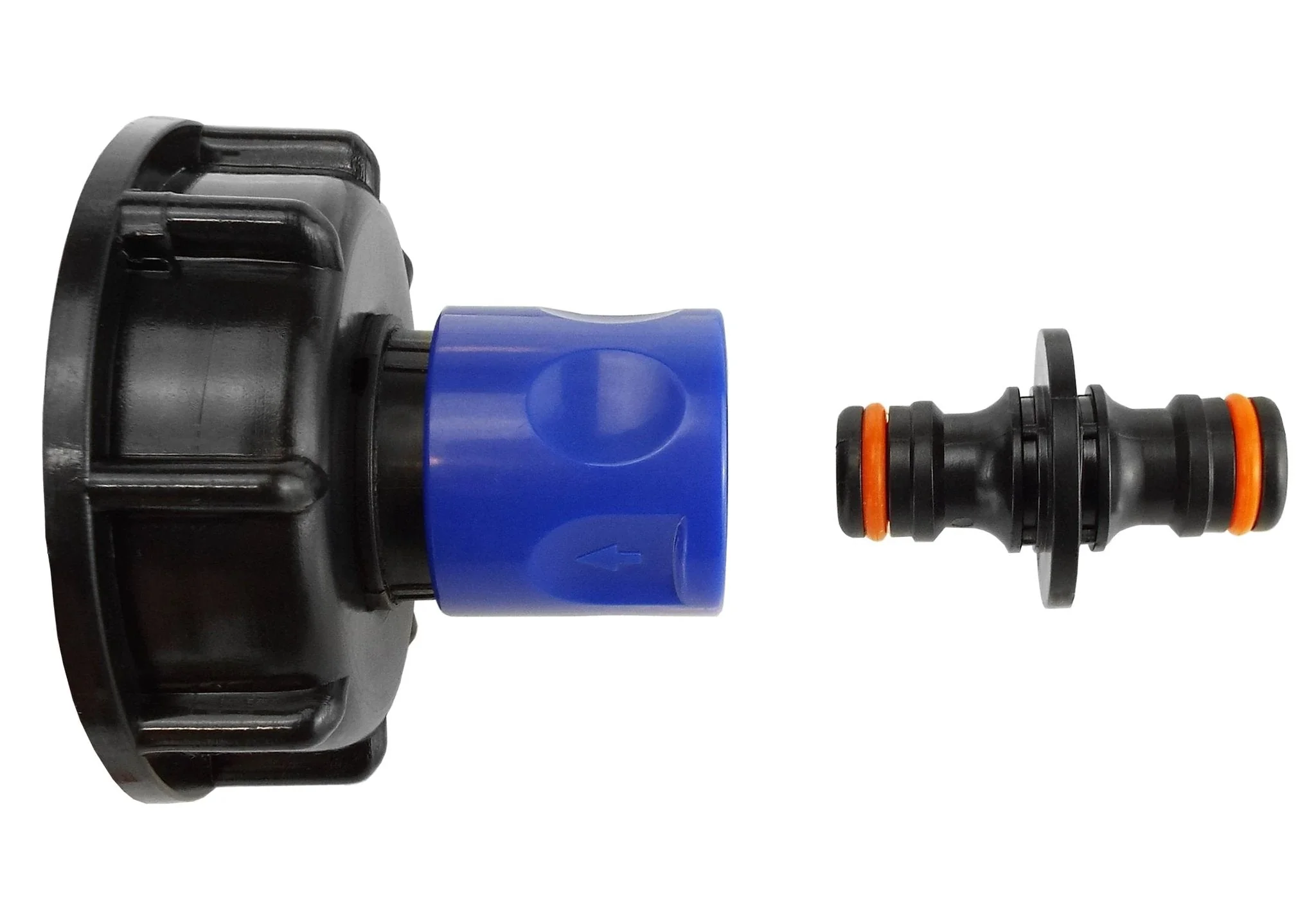 IBC 2” S60X6 Cap with ¾” BSP Threaded Hose Connector Blue and Double Male - Image 4