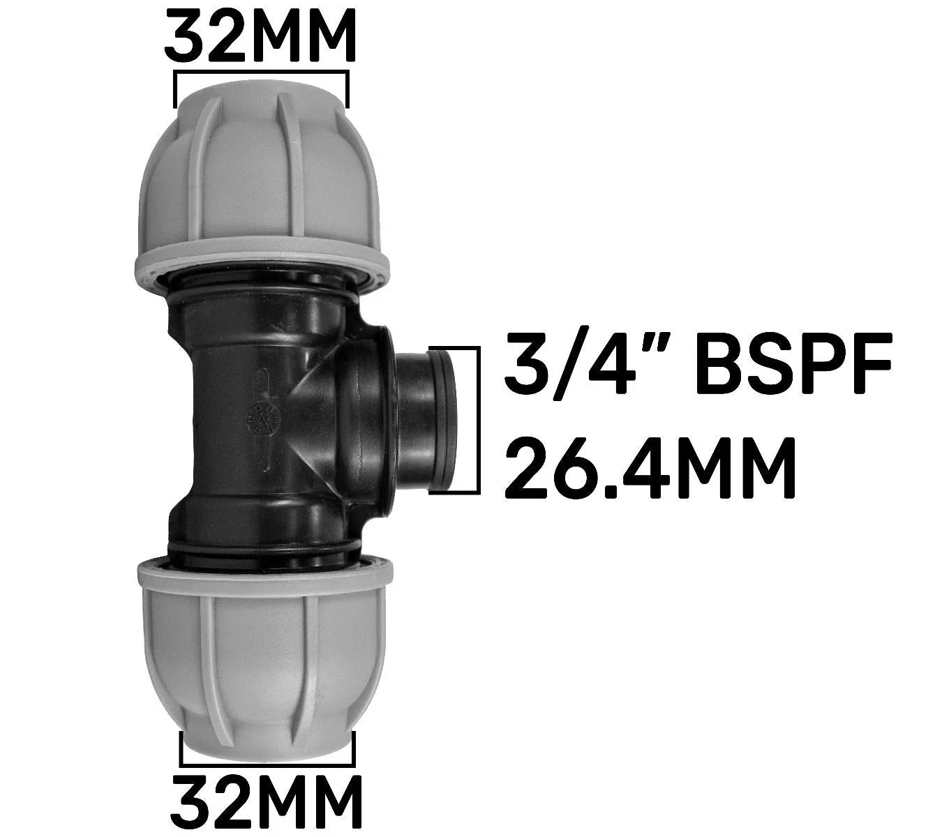 MDPE Tee 32mm and Nylon Garden Tap with Barb Outlet - Image 2