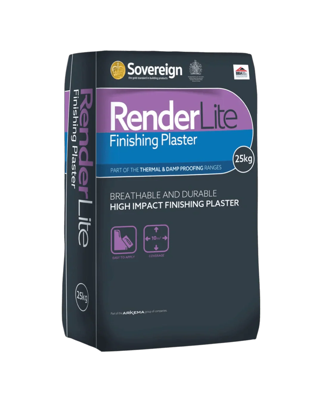 Sovereign Renderlite Finish Plaster Breathable Finish Plaster for Damp Proofed Walls - 25kg