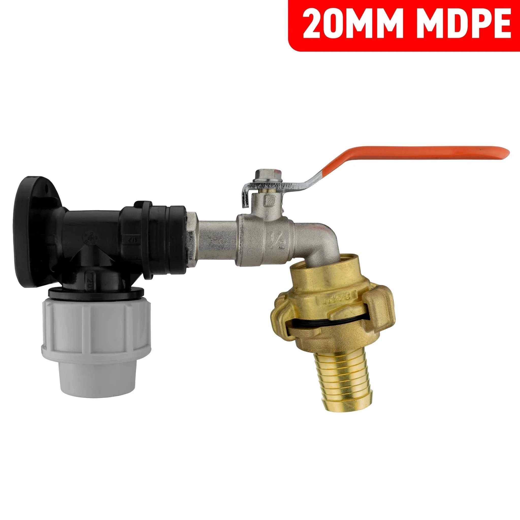 Wall Flange Kit 20mm MDPE + Lever Tap + 25mm Barbed Geka Set - Image 2