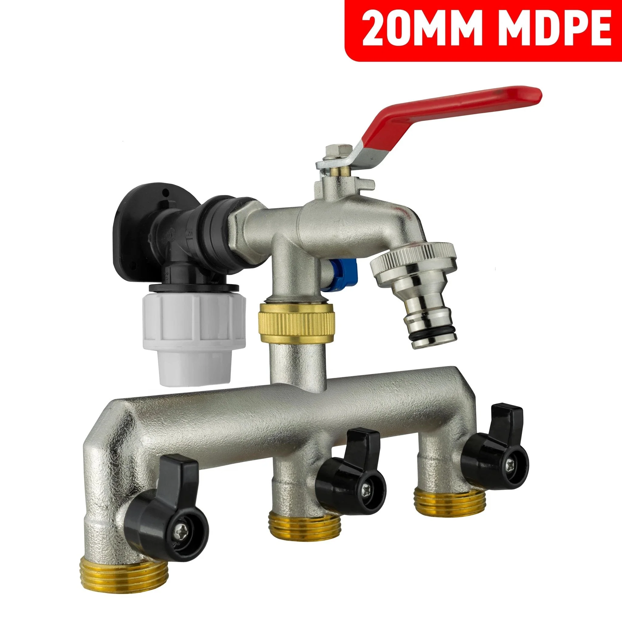 Wall Flange Kit 20mm MDPE + Triple Outlet Metal Splitter Tap - Image 12