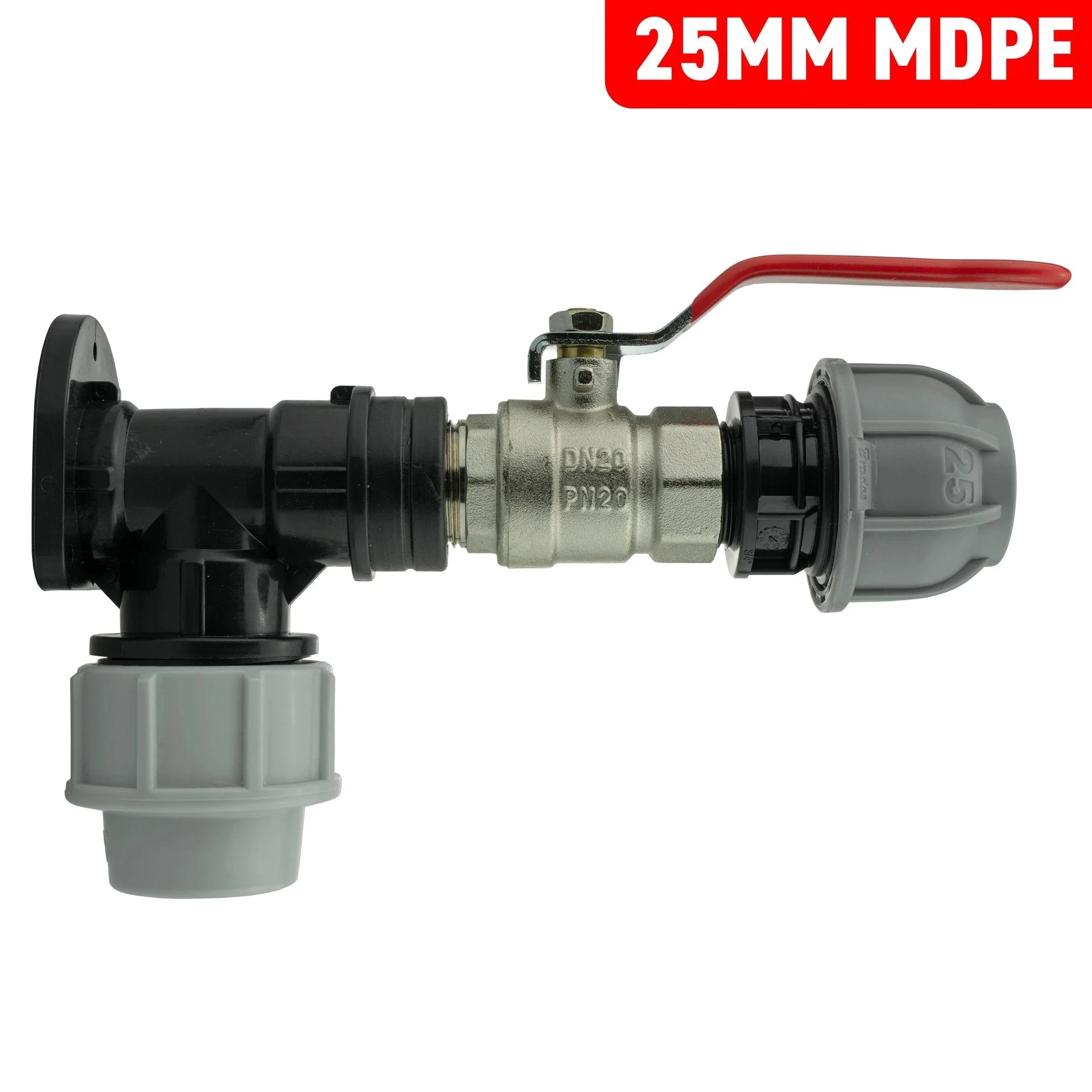 Wall Flange Kit 25mm MDPE + Lever Valve + 25mm MDPE Straight - Image 4