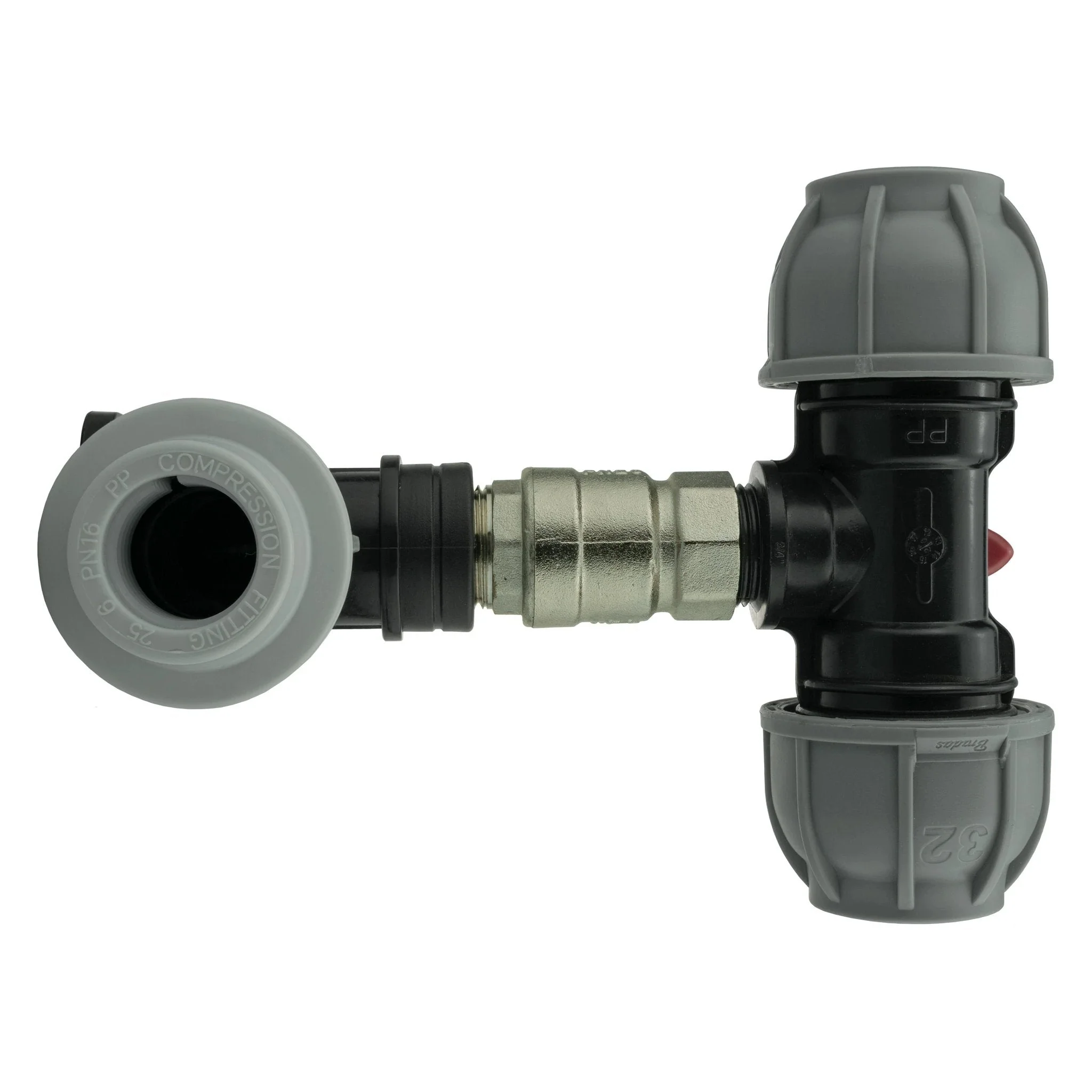 Wall Flange Kit 25mm MDPE + Lever Valve + 32mm MDPE Tee - Image 4