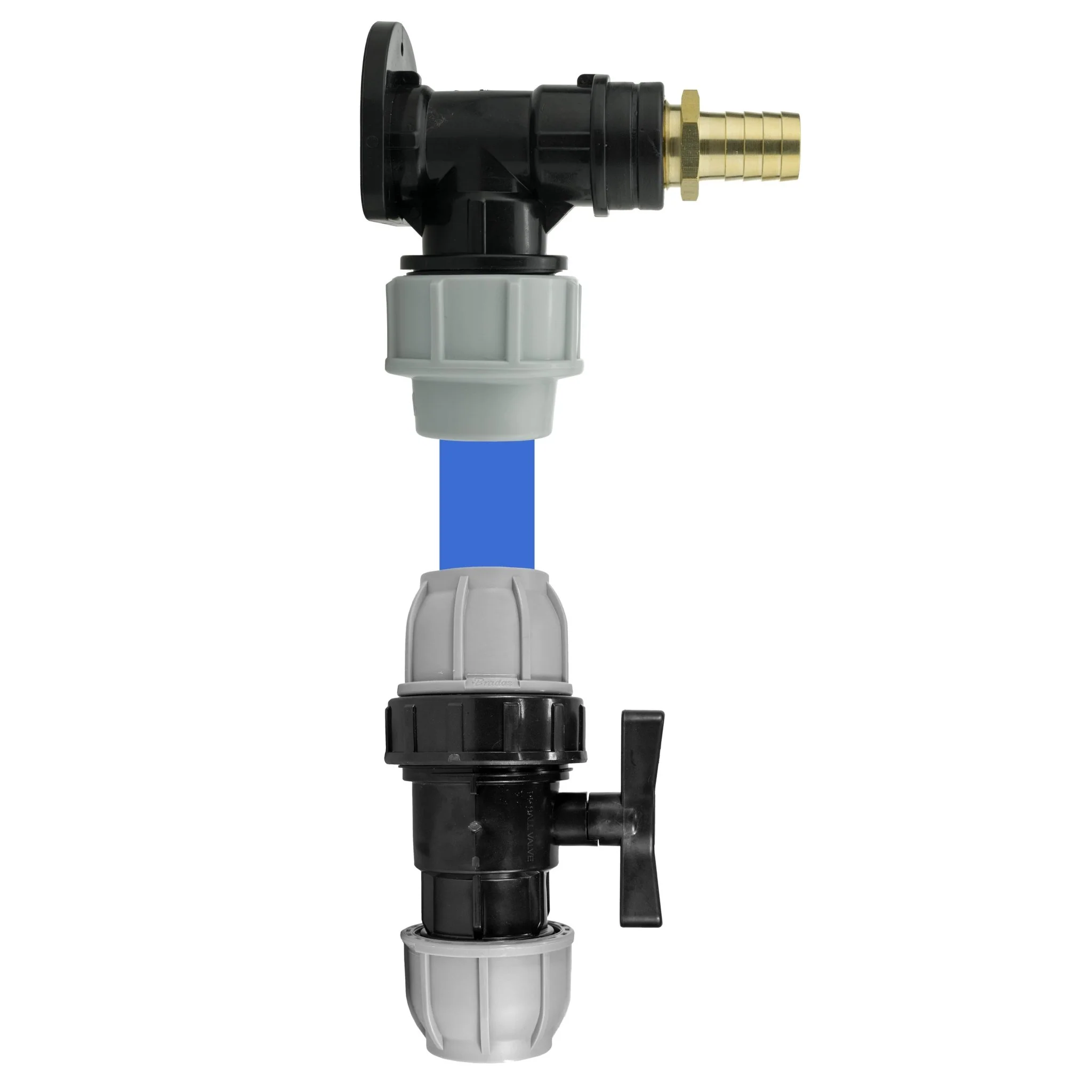 Wall Flange Kit 32mm MDPE + 32mm MDPE Valve + 19mm Brass Barb - Image 2