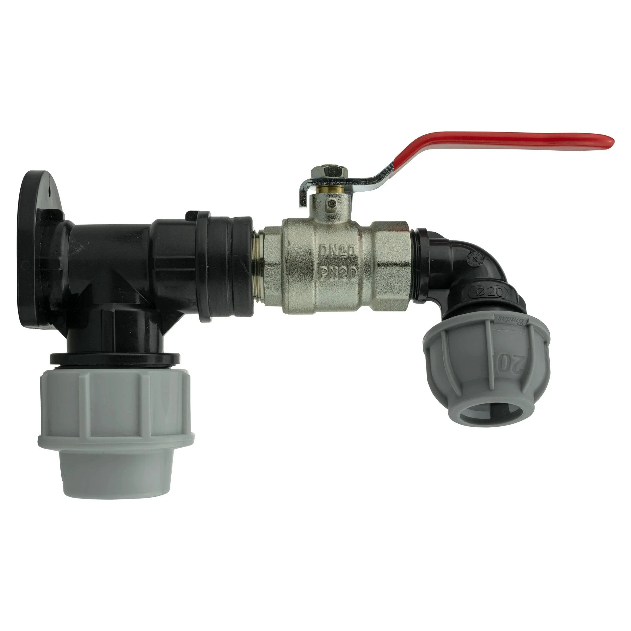 Wall Flange Kit 32mm MDPE + Lever Valve + 20mm MDPE Elbow - Image 2