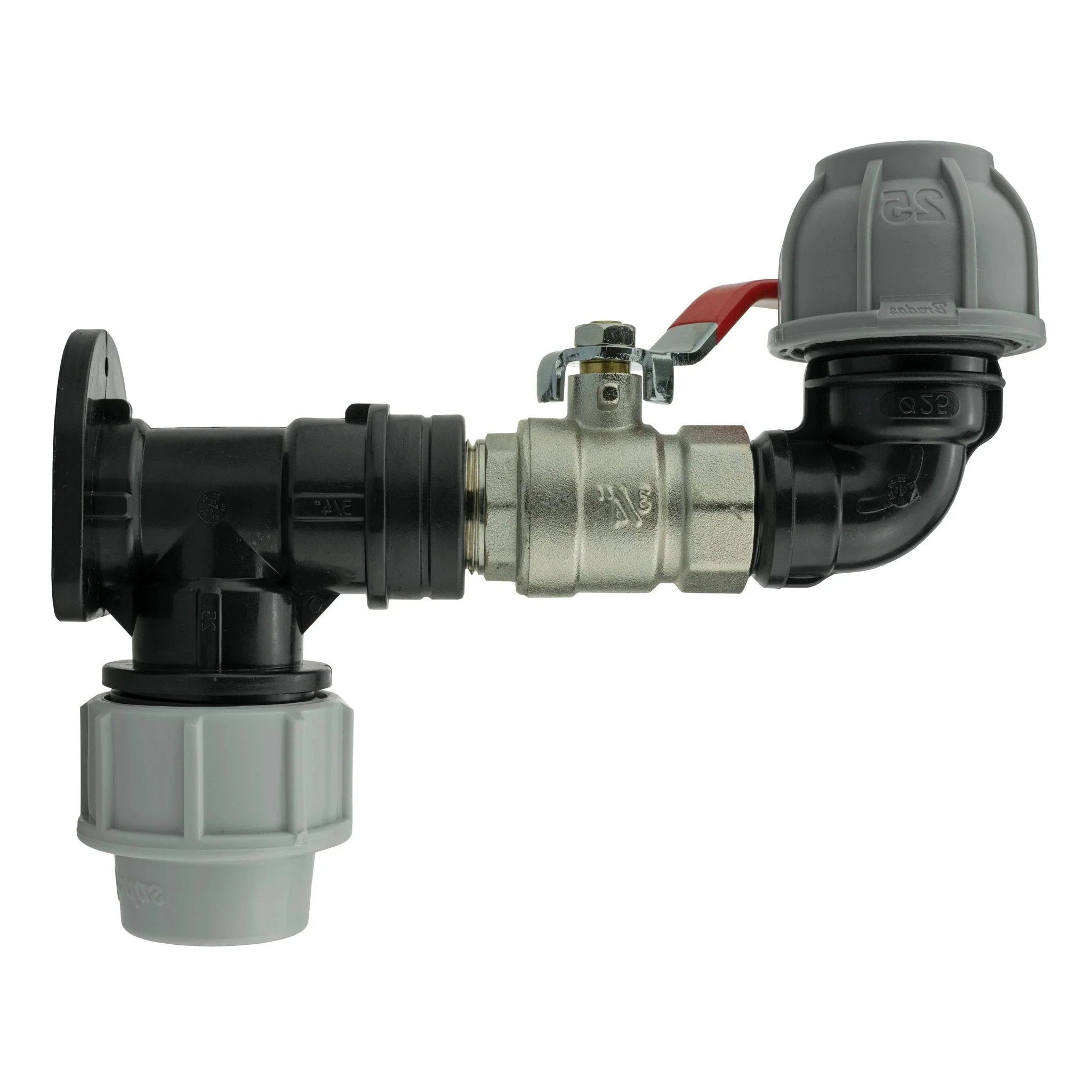 Wall Flange Kit 32mm MDPE + Lever Valve + 25mm MDPE Elbow - Image 2