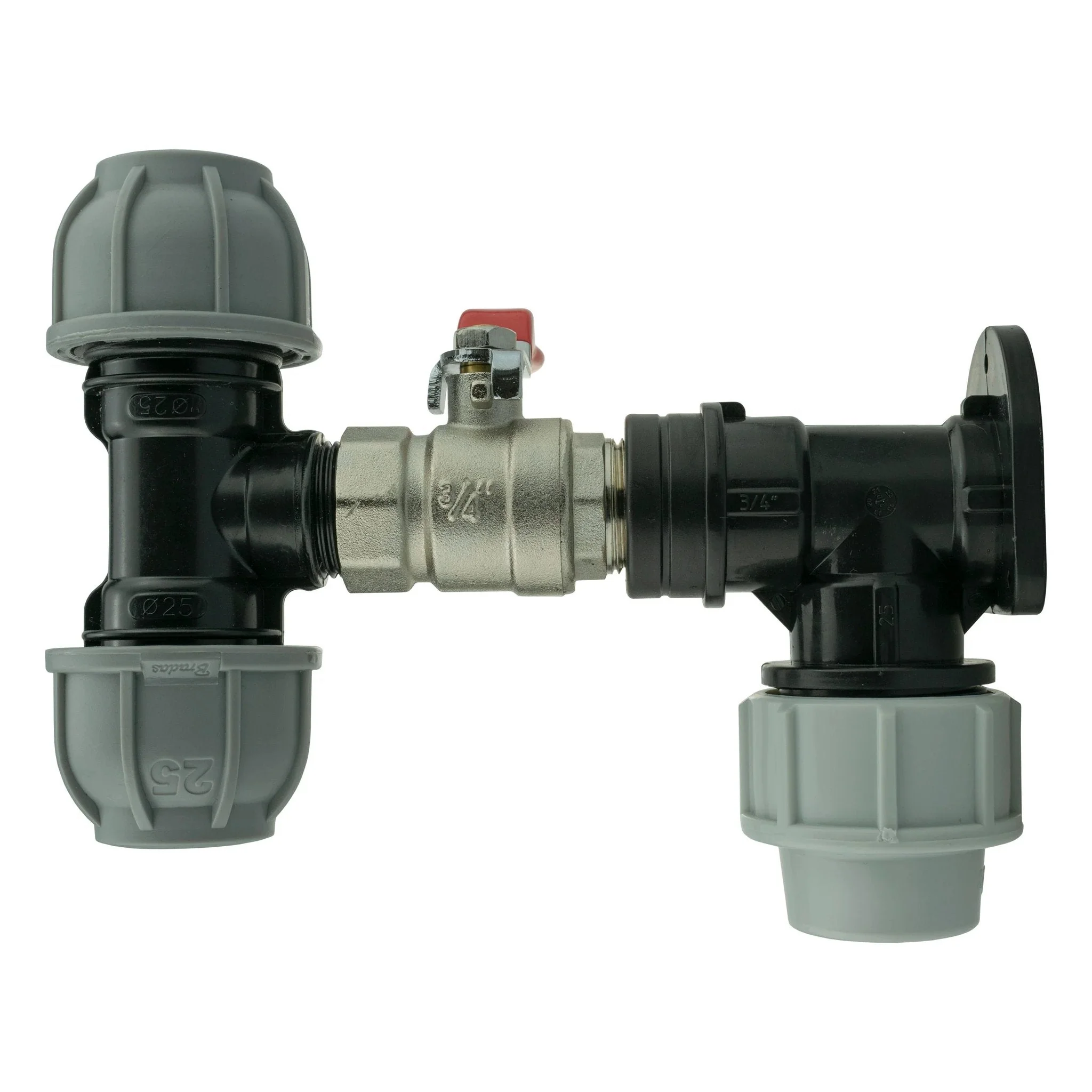 Wall Flange Kit 32mm MDPE + Lever Valve + 25mm MDPE Tee - Image 2