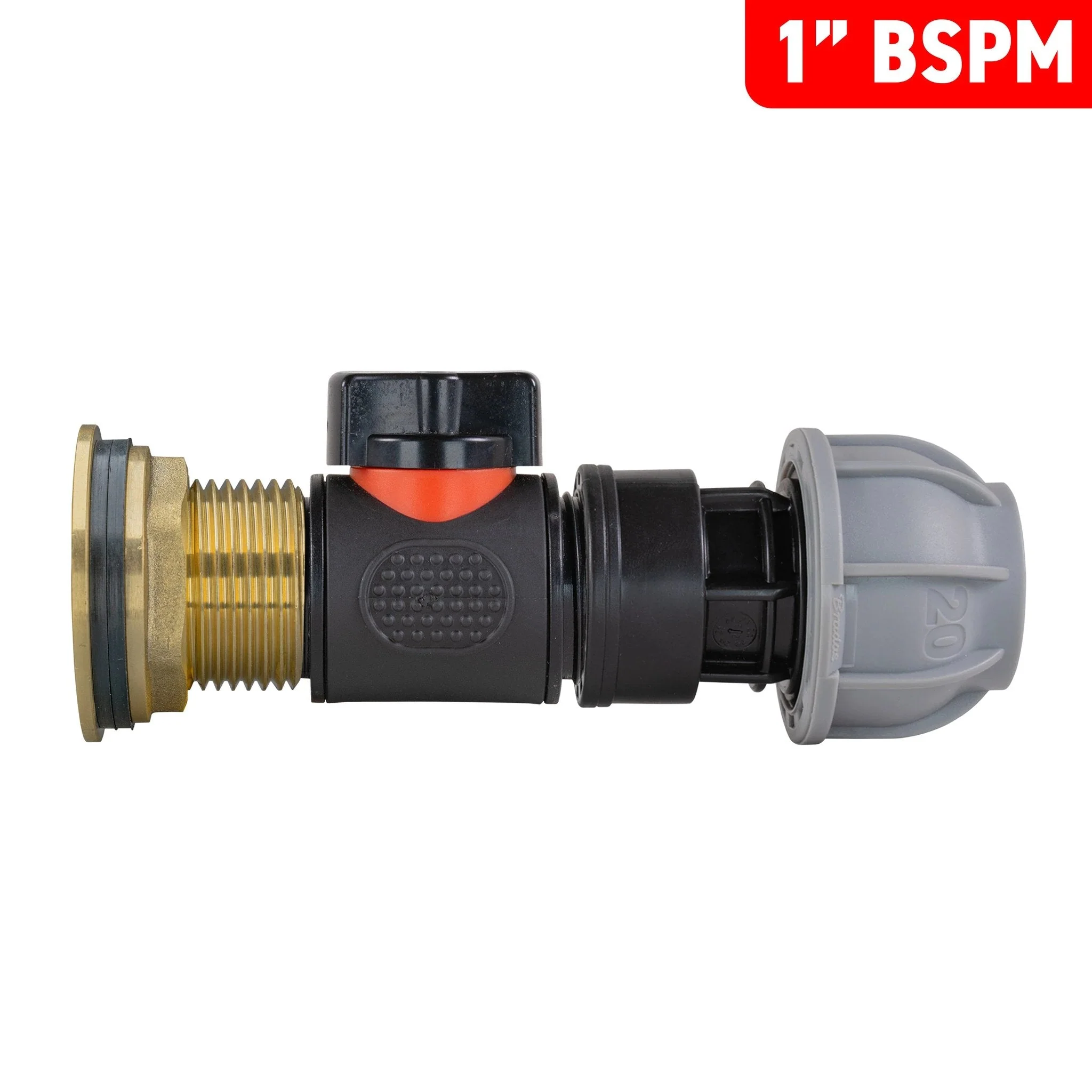 Water Butt Brass Kit 1" with In-Line Valve + 20mm MDPE and Drill Bit - Image 8